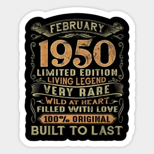 Vintage 70 Years Old February 1950 70th Birthday Gift Ideas Sticker